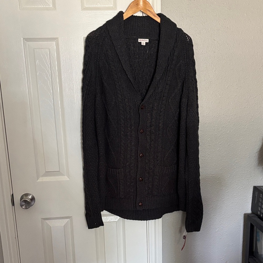 NWT Merona Women Chunky Cable Knit Sweater Gray Grandpa Cardigan Size XXL